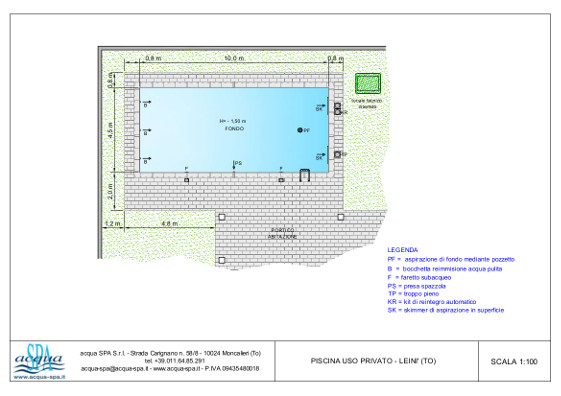 piscina interrata isoblok, forma classica, fondo piano, scala inox, piscina realizzata a Leinì, progetto e costruzione Acqua SPA®